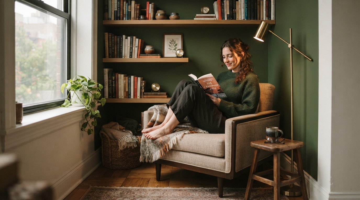 Editorial illustration for Small Reading Nook, Big Decisions: How to Choose Seating, Lighting, and Storage That Actually Fit